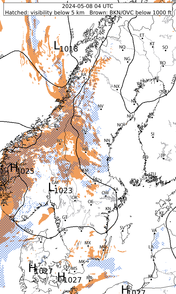 Computer generated VFR Analysis Chart from AROWeb