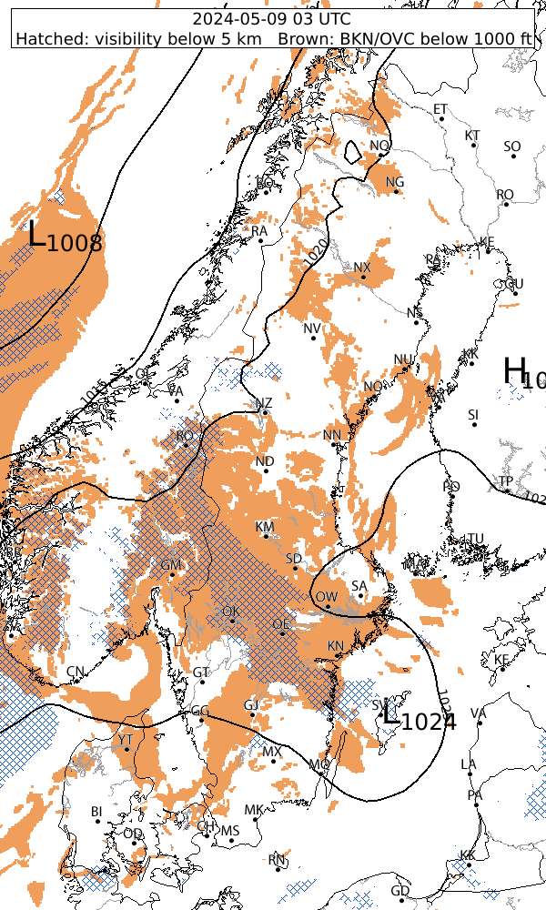 Computer generated VFR Analysis Chart from AROWeb